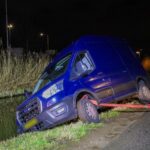 Busje te water aan de Broekpolderweg in Vlaardingen, inzittenden ongedeerd